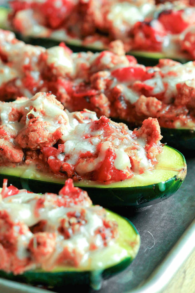 Lasagna stuffed zucchini boats are simple to make, requiring just 30 minutes. Tender zucchini hollowed out and stuffed with layers of creamy ricotta cheese, Italian meat sauce and melty mozzarella cheese.