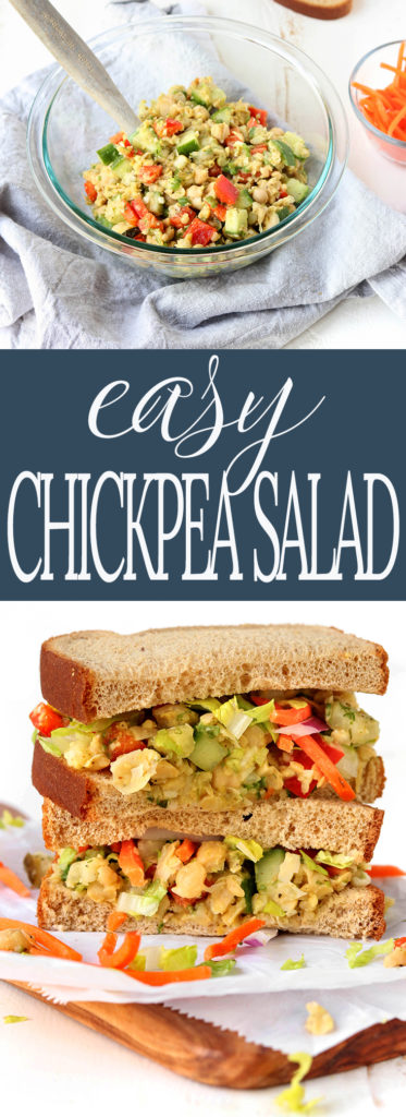 Easy Chickpea Salad is simple to make, requiring just 10 minutes hand on prep and NO cooking. Loads of protein and veggies make this a perfect plant-based lunch option. #ad