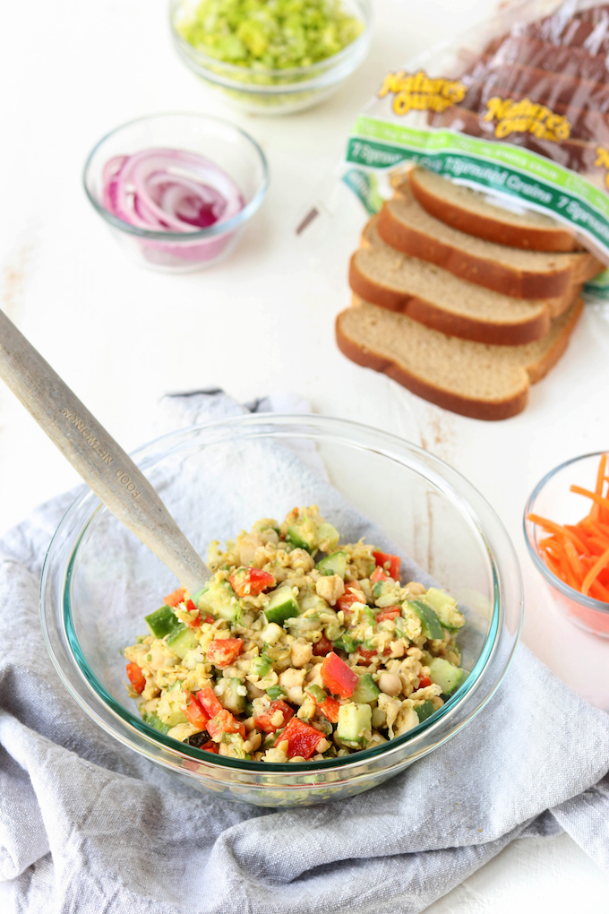 Easy Chickpea Salad is simple to make, requiring just 10 minutes hand on prep and NO cooking. Loads of protein and veggies make this a perfect plant-based lunch option.