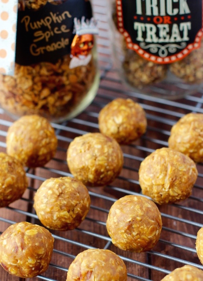 Crunchy Pumpkin Pie Energy Balls are the perfect grab and go snack or post workout treat!
