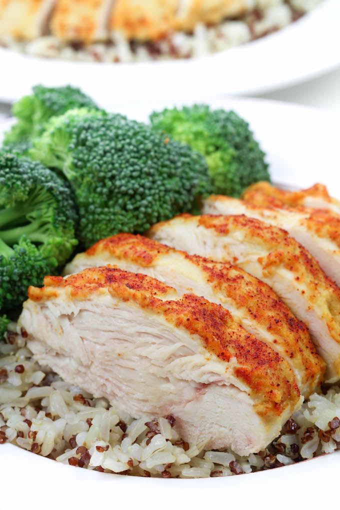 3-Ingredient Hummus-Crusted Chicken is simple, requiring just 5-minutes prep. A healthy whole-food, protein packed, weeknight meal.