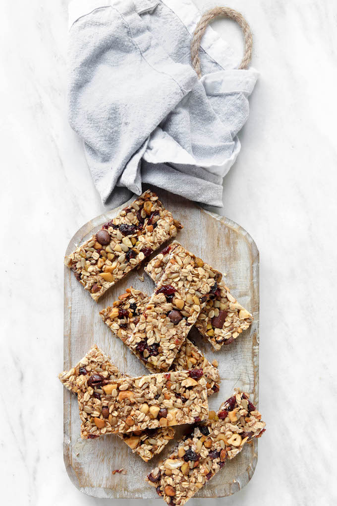 Cherry Cashew Granola Bars are simple, vegan, gluten free, and loaded with cashews, almonds, healthy seeds and dried cherries.