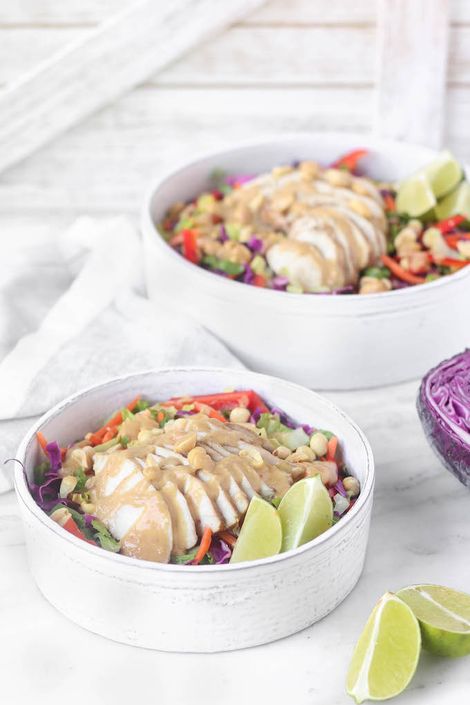 Thai Chopped Chicken Salad in white bowl.