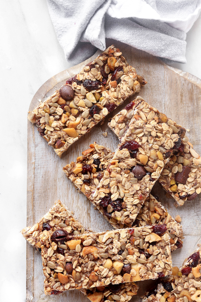 Cherry Cashew Granola Bars are simple, vegan, gluten free, and loaded with cashews, almonds, healthy seeds and dried cherries.