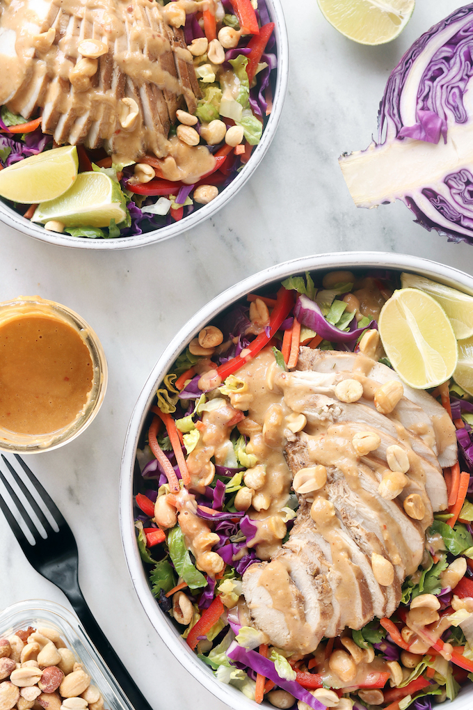 Thai Chopped Chicken Salad in white bowl.