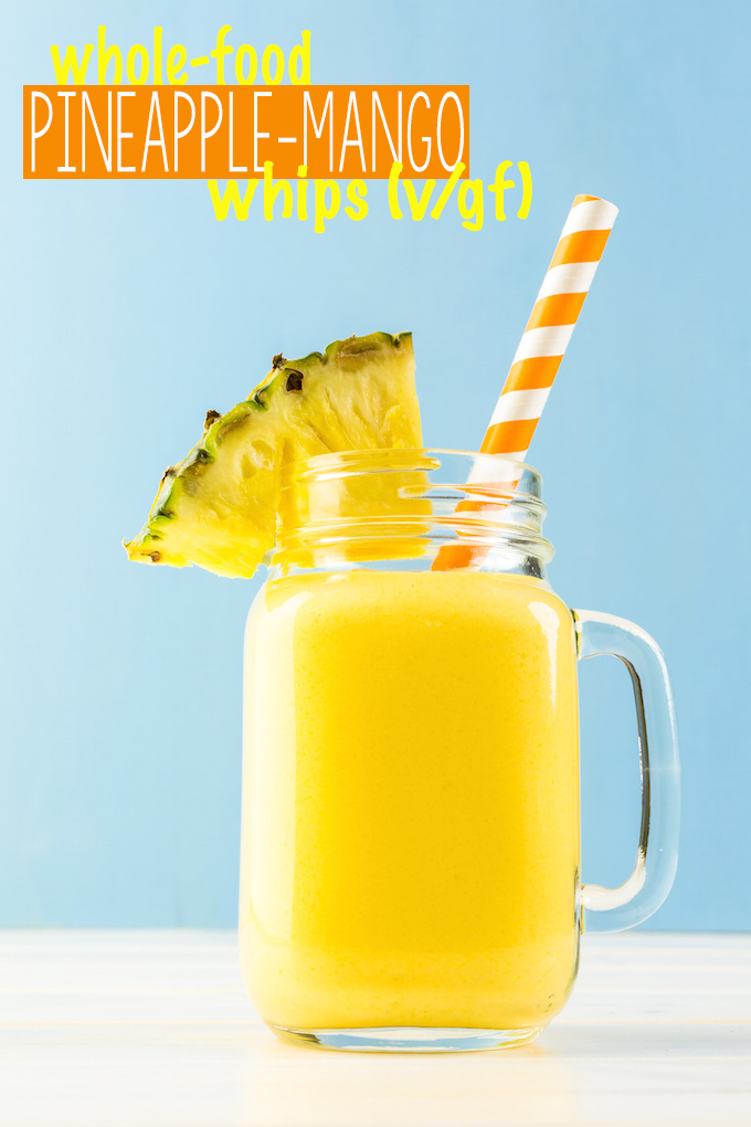 Creamy Pineapple Mango Whips are sweet, creamy, citrusy, loaded with vitamin C and require just 4 ingredients and 5 minutes prep. #Vegan #Gluten-Free