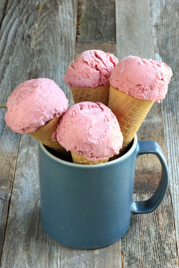 3-Ingredient Strawberry Ice Cream is a vegan ice-cream that requires just 5 minutes prep and is naturally sweetened with maple syrup. Simple to make, delicious to eat.