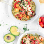 Creamy Avocado Pasta with Garlic Shrimp made with just 10 ingredients! Savory, simple and healthy - perfect for a satisfying weeknight meal.