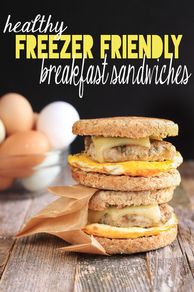 Healthy Freezer-Friendly Breakfast Sandwiches are make-ahead and whole-food friendly. Whole-grain English Muffins, farm fresh eggs and homemade turkey sausage make this the ultimate breakfast sandwich.