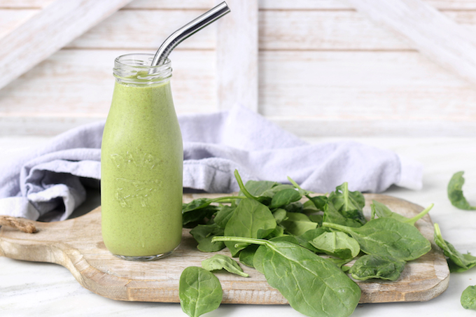 The Best Green Smoothie (for beginners) is a cool, creamy, sweet vegan smoothie with banana, peanut butter, kale, chia seeds, cinnamon and almond milk.