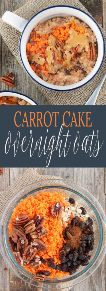 arrot Cake Overnight Oats infused with a subtle maple-cinnamon flavor and studded with golden raisins, roasted pecans and sweet carrots.