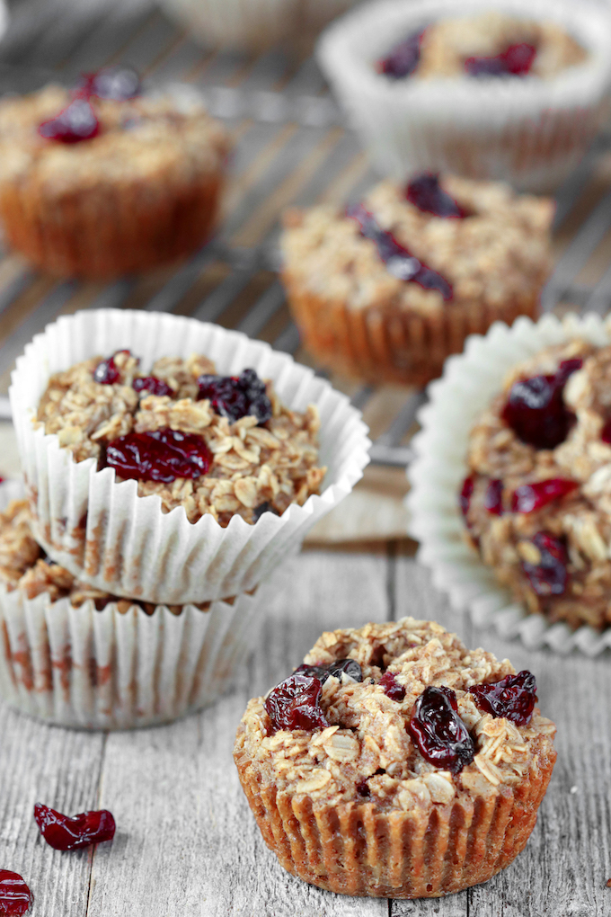 Quick, 10-Ingredient Cherry + Vanilla Baked Oatmeal Cups are naturally sweetened, wholesome and the perfect grab-n'go breakfast option for busy mornings.