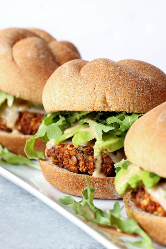 One bowl, 10-ingredient Protein Powerhouse Veggie Burger made with Village Harvest's Organic Protein Blend (brown jasmine, lentils and red quinoa). Flavorful, hearty and plant-based.