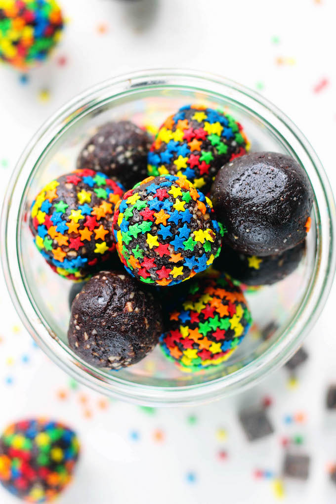 Celebrate special occasions with these super festive, naturally sweetened, Healthy Brownie Balls (or skip the sprinkles and enjoy them year round).