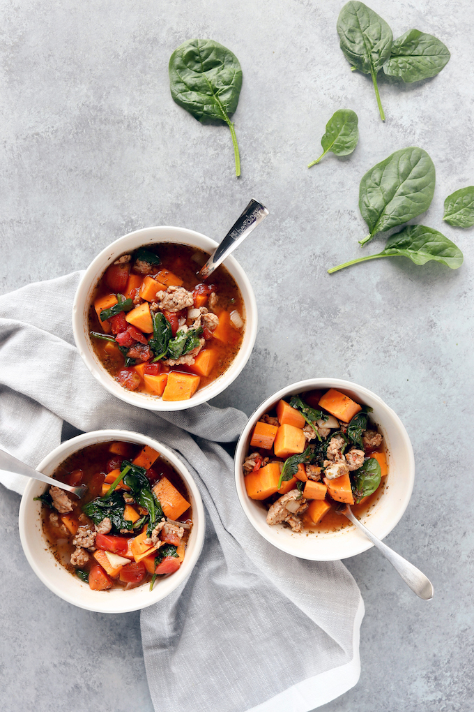 Simple, 1-pot Sausage, Spinach, Potato Stew. Flavorful, healthy, Whole30 compliant and perfect for colder months.