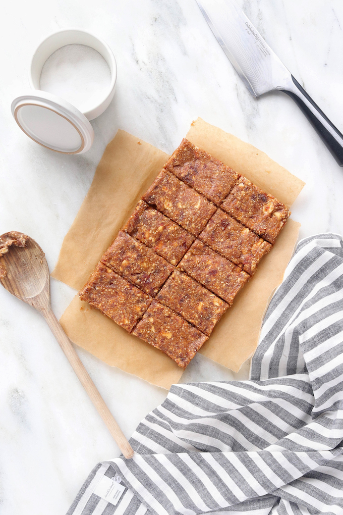 A healthy, easy recipe for 3-Ingredient Cashew Cookie "Lara" Bars made with cashews, Medjool dates and sea salt.