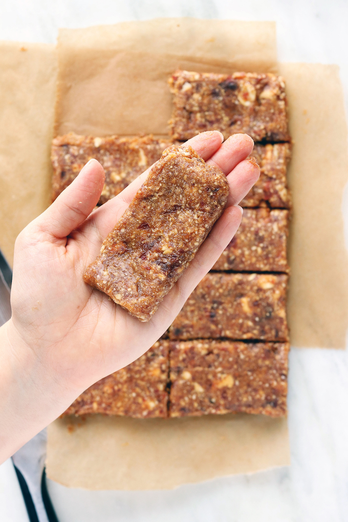 A healthy, easy recipe for 3-Ingredient Cashew Cookie "Lara" Bars made with cashews, Medjool dates and sea salt.