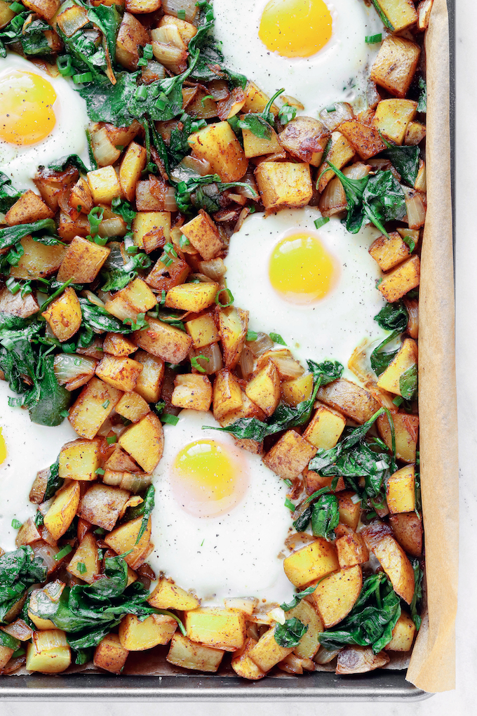 Roasted Potato, Spinach and Egg Breakfast Hash