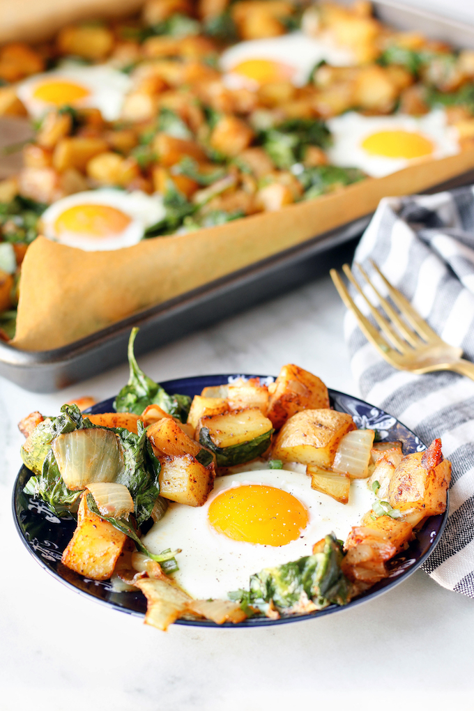 Roasted Potato, Spinach and Egg Breakfast Hash