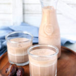 Delicious 6-ingredient Real Food Chocolate Milkshake with cocoa, dates, milk, vanilla and greek yogurt. Frosty, creamy + perfect for a sweet treat!
