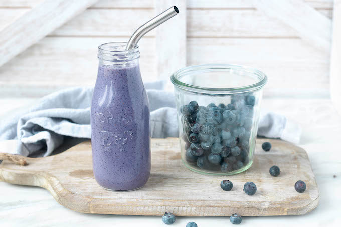 Wild Blueberry Banana Smoothies in glasses.