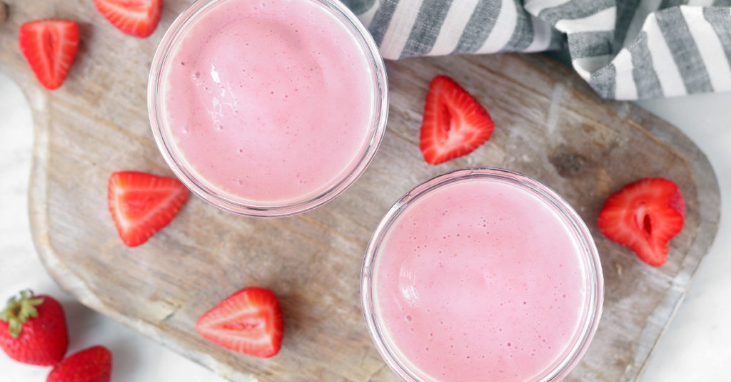 Simple Strawberry Banana Smoothie in glass cups.