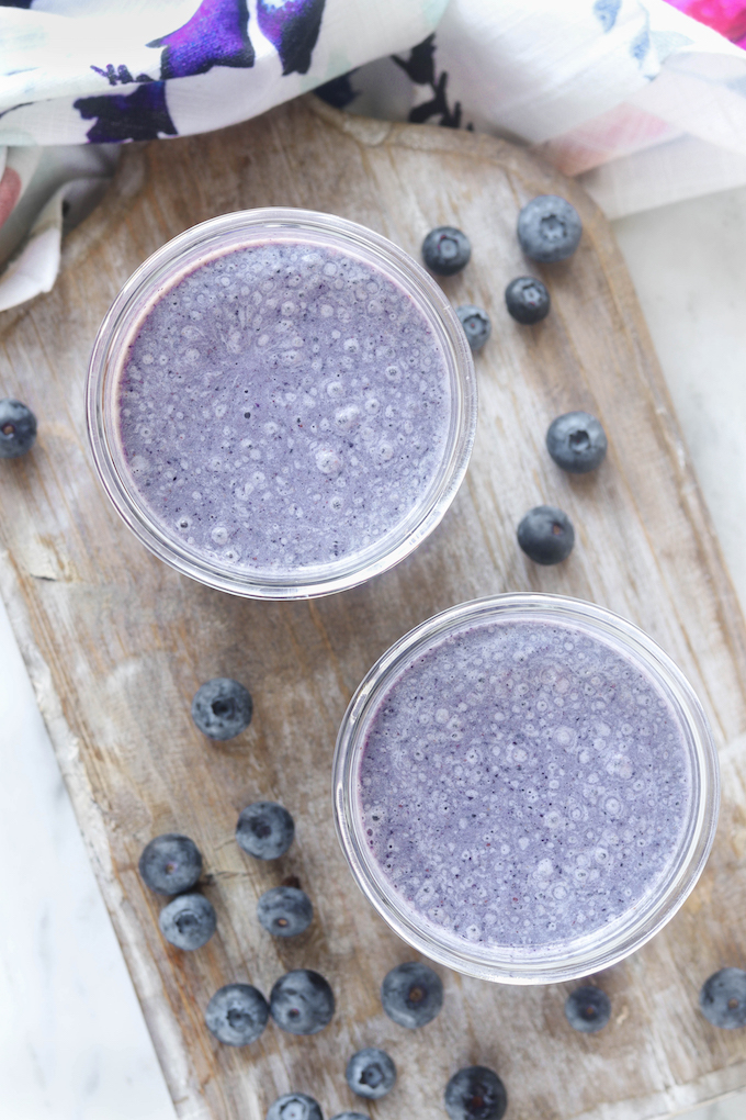 Wild Blueberry Banana Smoothies in glasses.