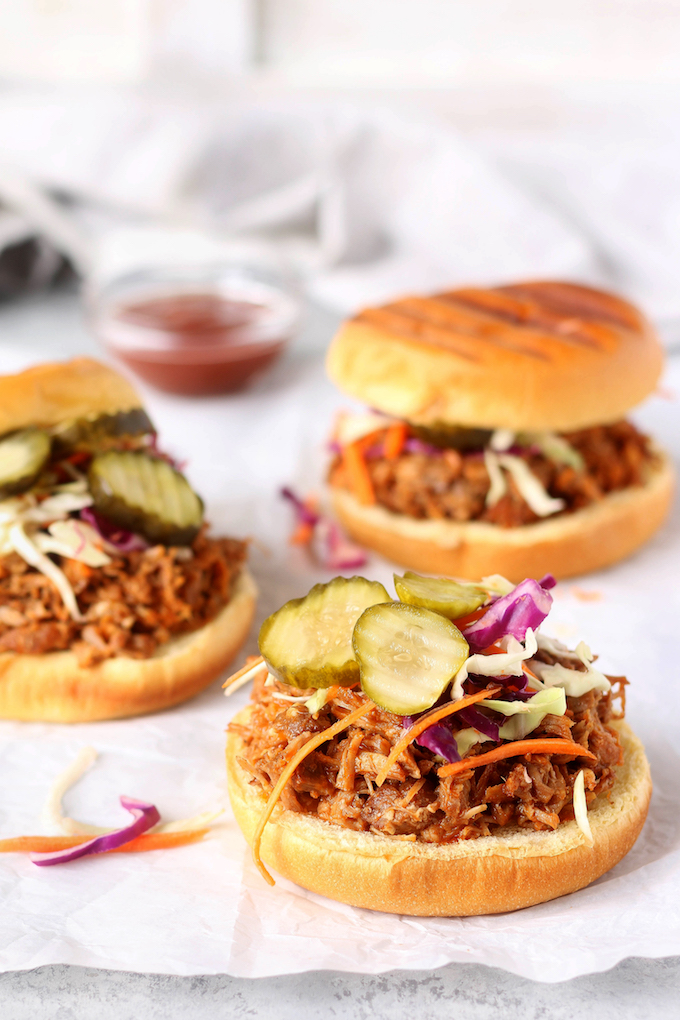 Instant Pot BBQ Pulled Pork on table.