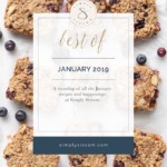 Blueberry Granola Bars on a white marble countertop. An overlay contains the text, Simply Sissom's Best of January.