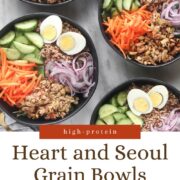 Heart and Seoul Grain Bowls on a white marble countertop.