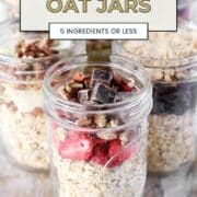 Instant Oat Jar filled with oats, freeze dried strawberries, pecans and chocolate chips.