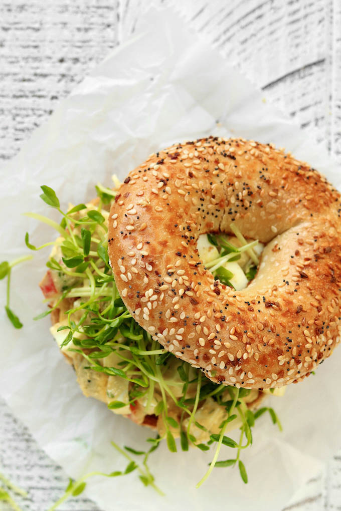 Deviled Egg Salad on a toasted Everything Bagel.