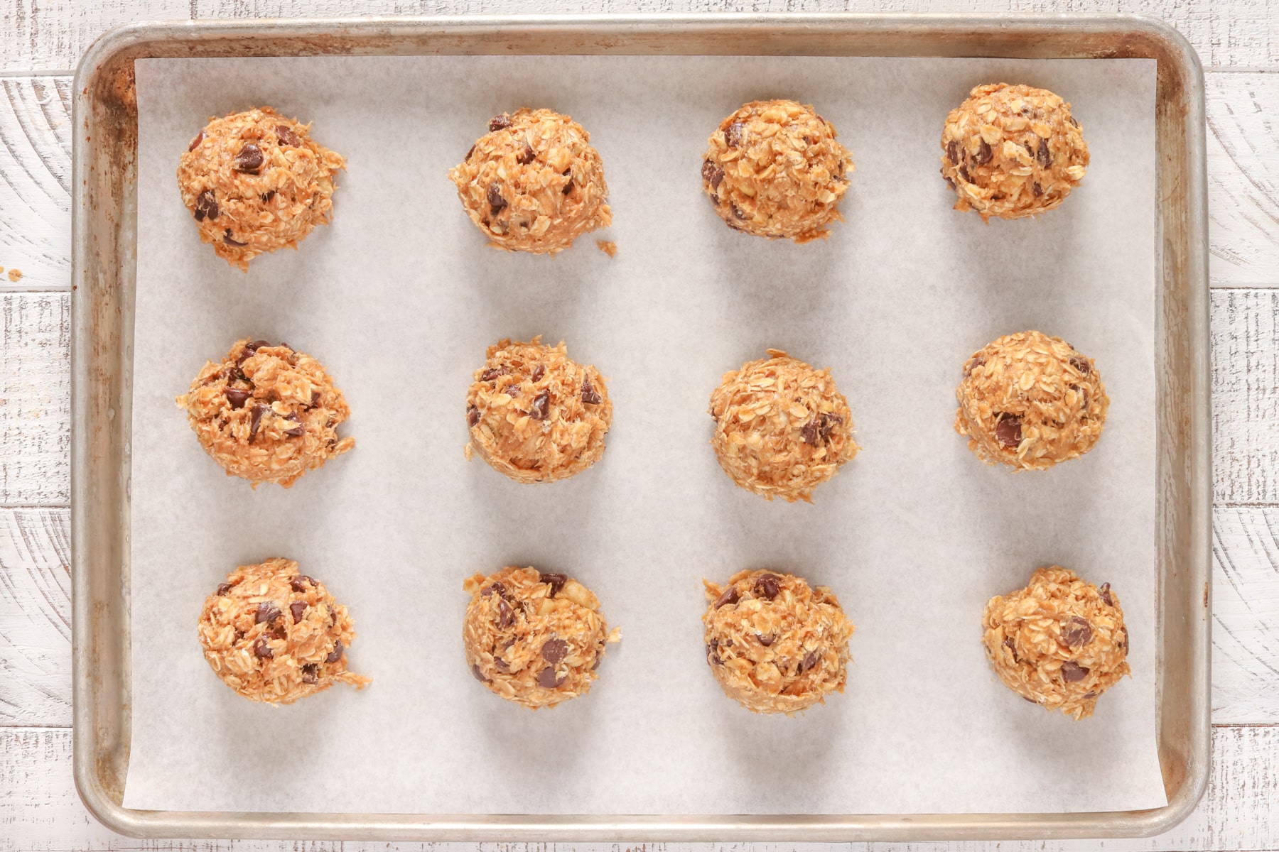 Step 4: Peanut Butter Oatmeal Breakfast Cookies. Scoop dough onto the cookie sheet.