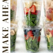 Strawberry, banana, spinach smoothie pack stored in a clear cup.