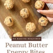 Peanut Butter Energy Bites on a wood tray.