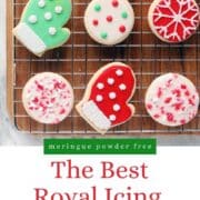 Christmas cookies decorated with red and green royal icing.