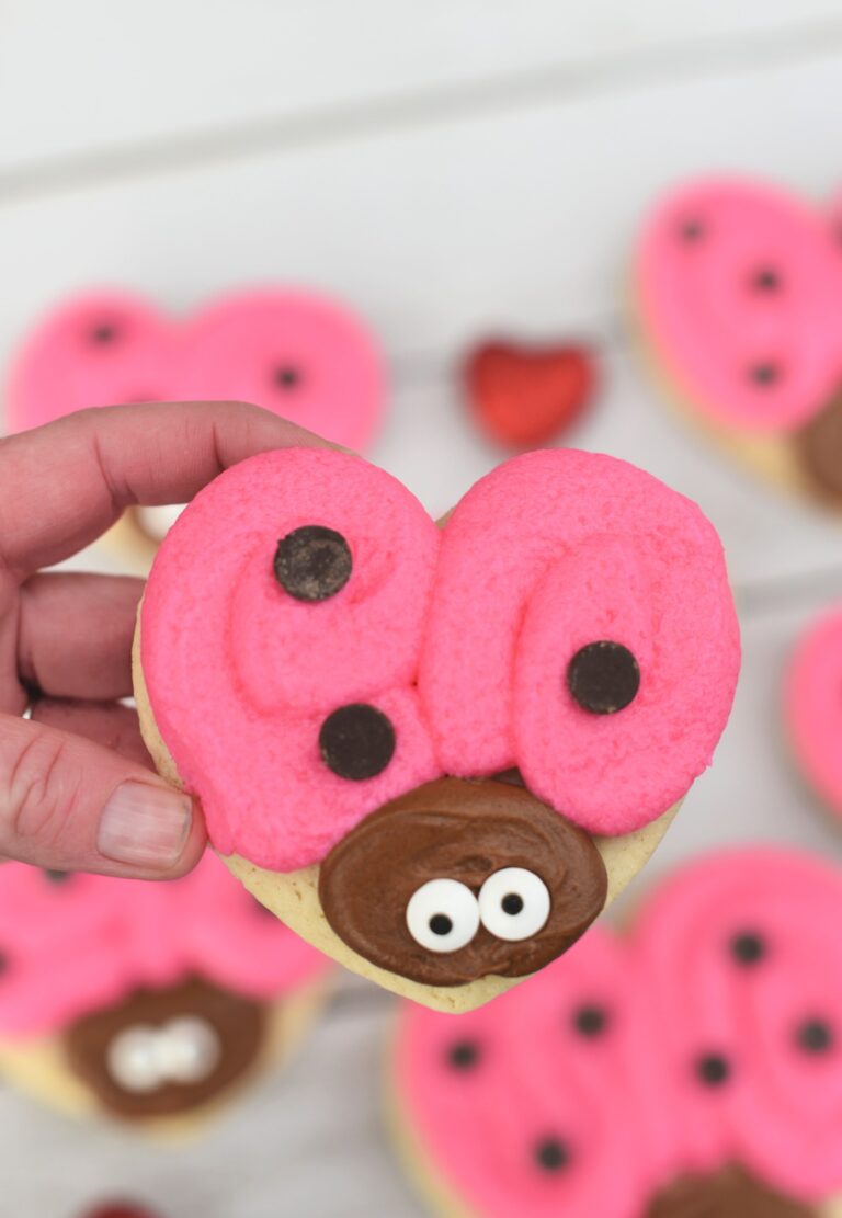 Love Bug Cookies decorated for a classroom Valentine's Day party.