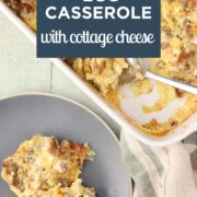 Cottage Cheese Egg Bake on a gray plate with a yogurt parfait.