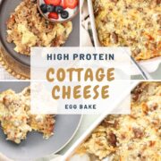 Cottage Cheese Egg Bake on a gray plate with a yogurt parfait.