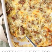 Cottage Cheese Egg Bake on a gray plate with a yogurt parfait.