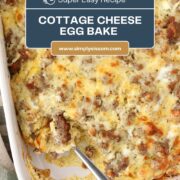 Cottage Cheese Egg Bake on a gray plate with a yogurt parfait.