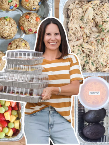 Bailey holding pans filled with a taco dinner for a friend.